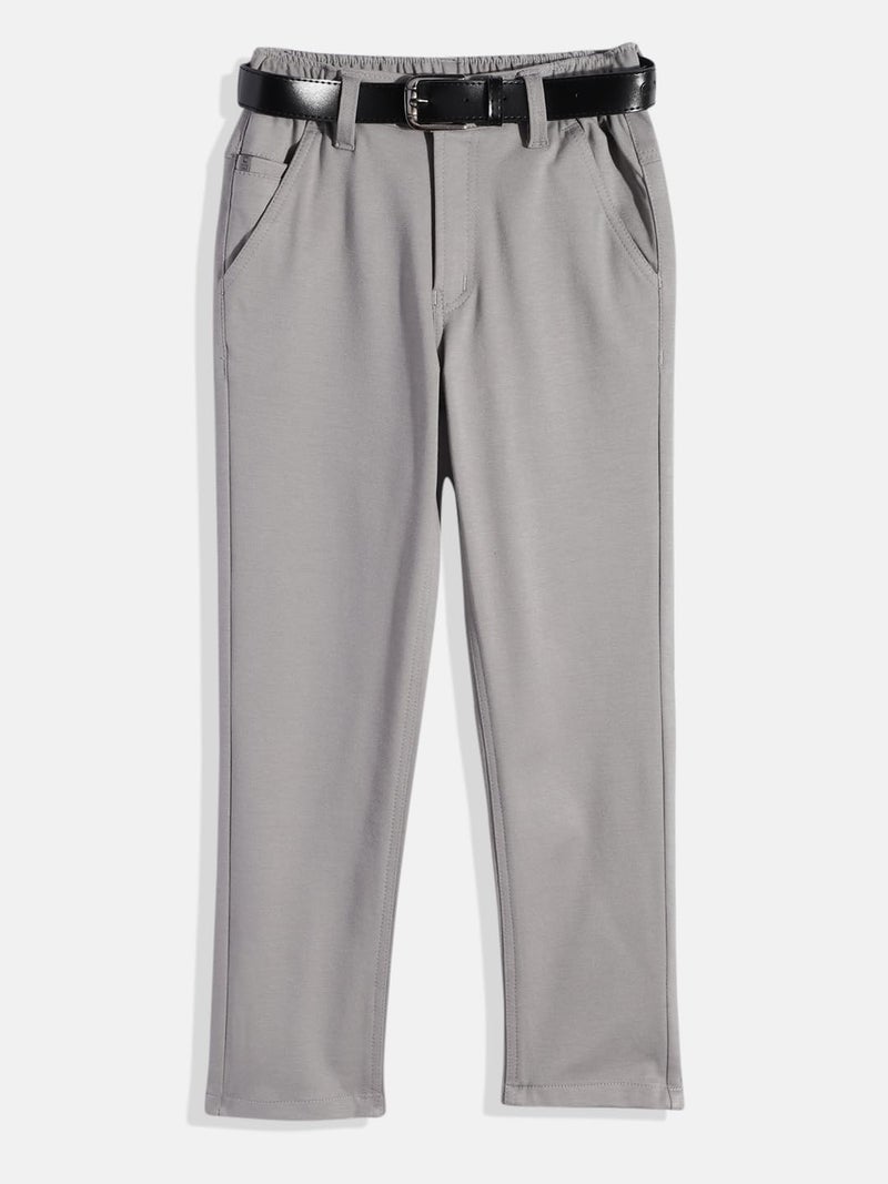 CAVIO Boys Stretchable Solid Regular Fit Trousers with Belt - Image 2